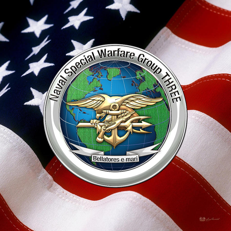 Naval Special Warfare Group Three - N S W G-3 - over U. S. Flag Digital Art by Serge Averbukh