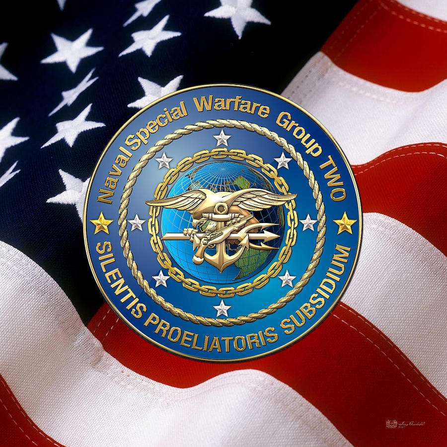 Naval Special Warfare Group TWO - N S W G-2 - over U. S. Flag Digital Art by Serge Averbukh
