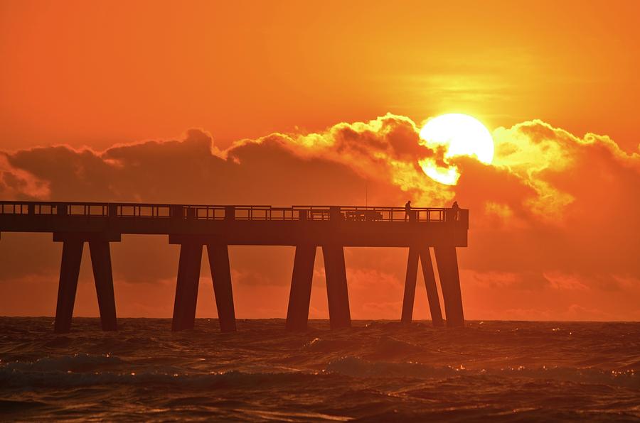 Navarre Pier at Sunrise with Fishermen Photograph by Jeff at JSJ Photography