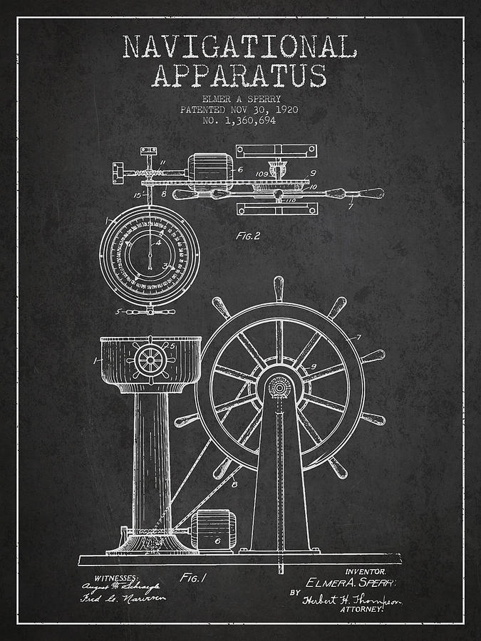 Vintage Digital Art - Navigational Apparatus Patent Drawing From 1920 - Dark by Aged Pixel