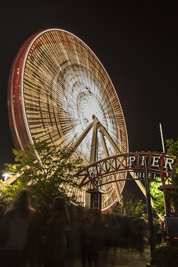 Navy Pier Ferris Wheel and Sign Photograph by John McGraw
