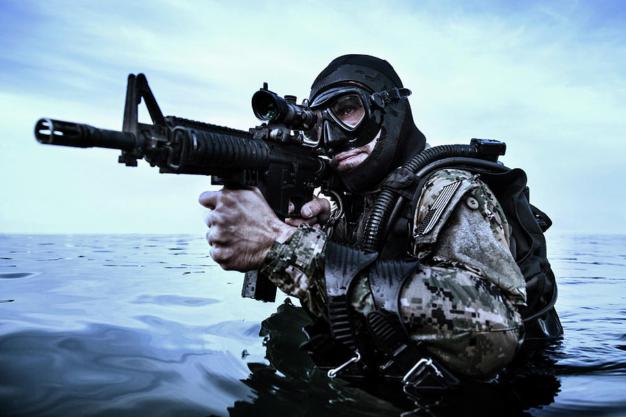 Navy Seal Frogman With Complete Diving Photograph by Oleg Zabielin