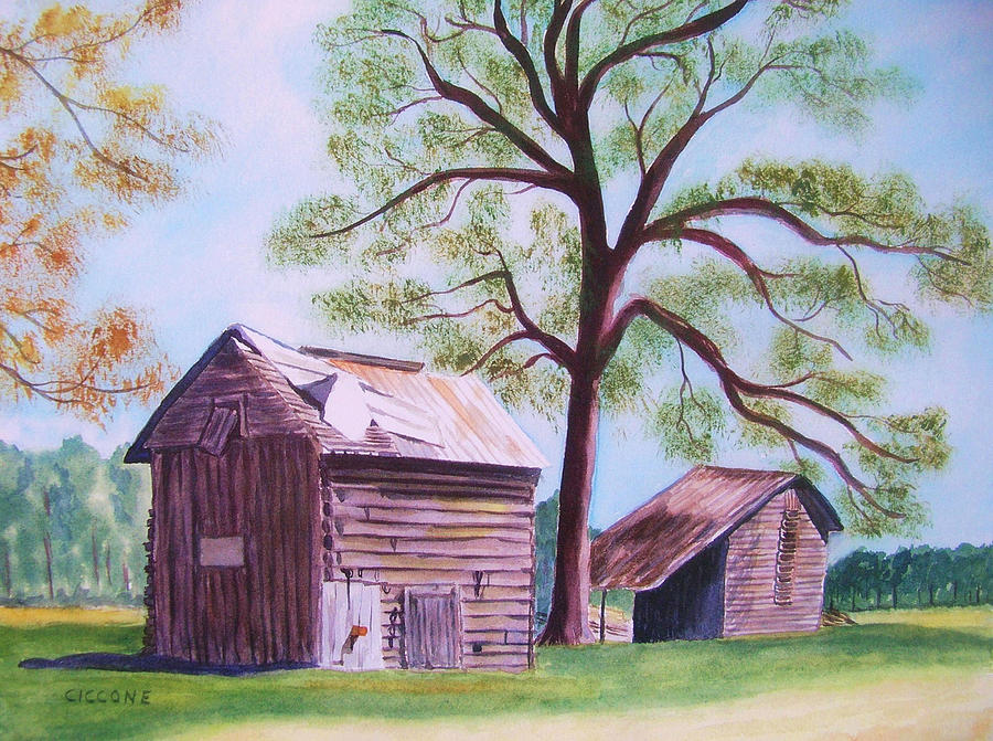 NC Tobacco Barns Painting by Jill Ciccone Pike