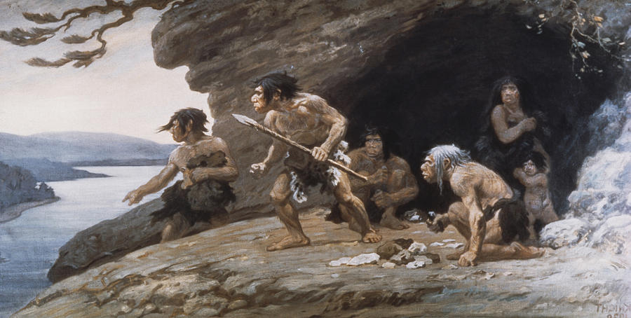 Neanderthal Caveman Painting by Photo Researchers