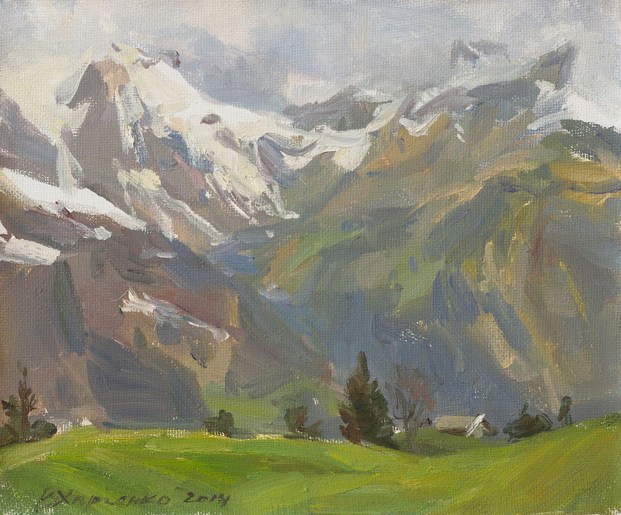 Near snow-covered mountains Painting by Victoria Kharchenko - Fine Art ...