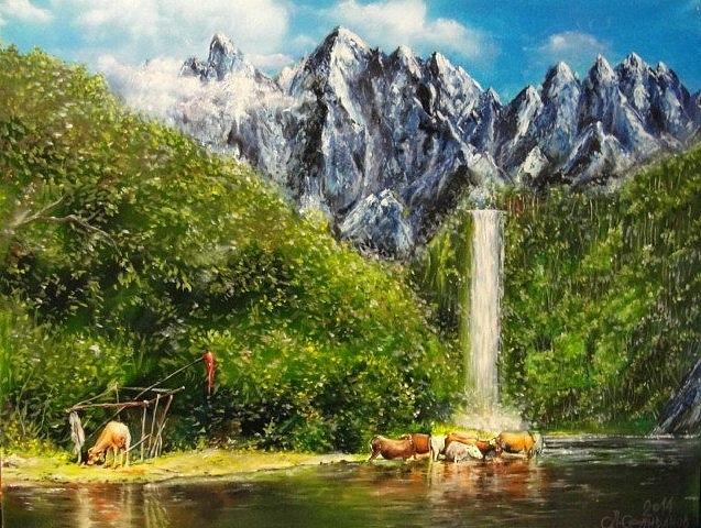 Nature Painting - Nearby the Great waterfall by Sergey Selivanov