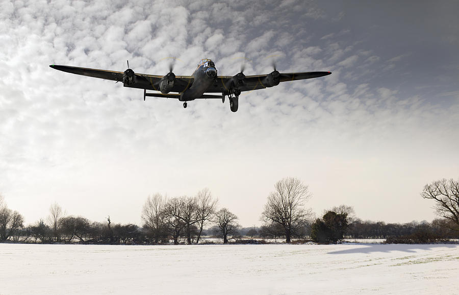 Nearly home - Lancaster limping back in winter Digital Art by Gary Eason