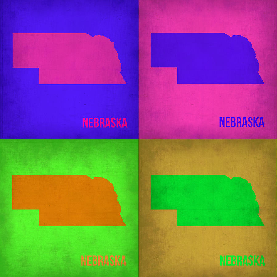 Nebraska Map Painting - Nebraska Pop Art Map 1 by Naxart Studio