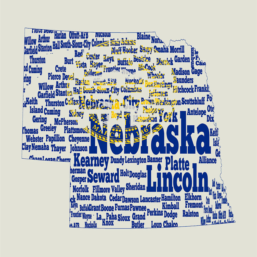 Nebraska State Flag Word Cloud Digital Art by Brian Reaves