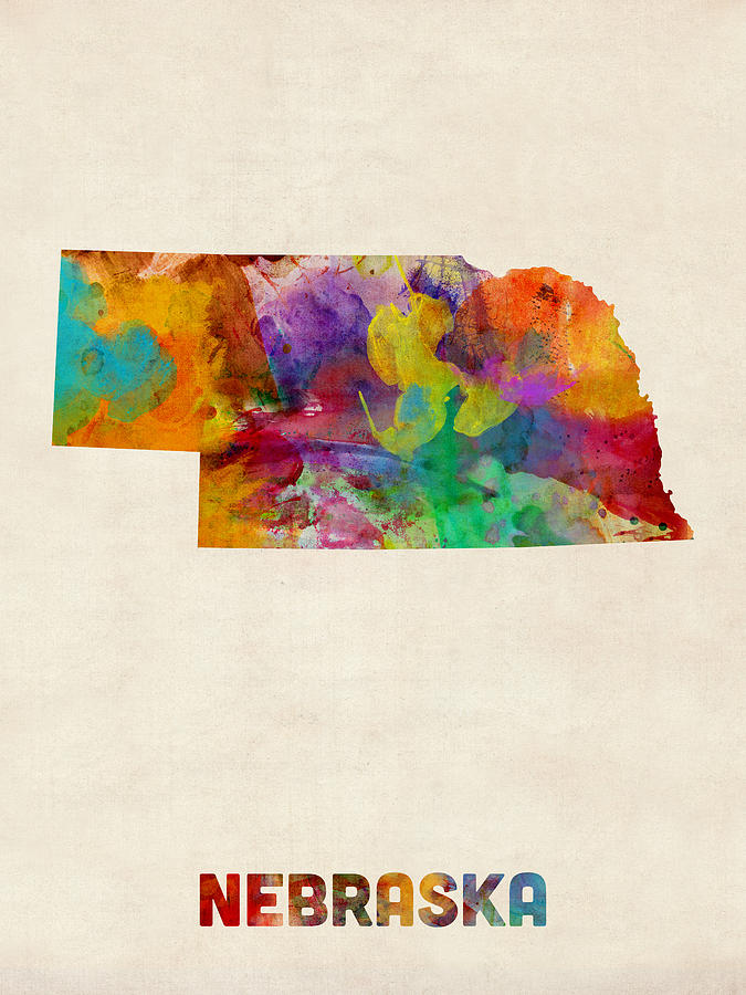 United States Map Digital Art - Nebraska Watercolor Map by Michael Tompsett