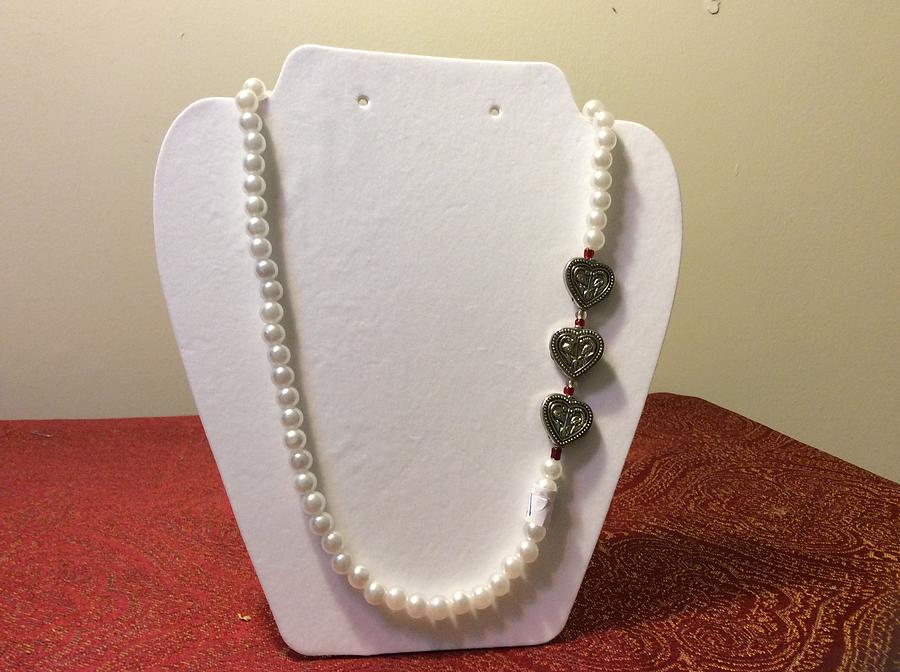 Necklace With Pearl Beads And Silver Heart Accent Jewelry by Nupur Ghosh