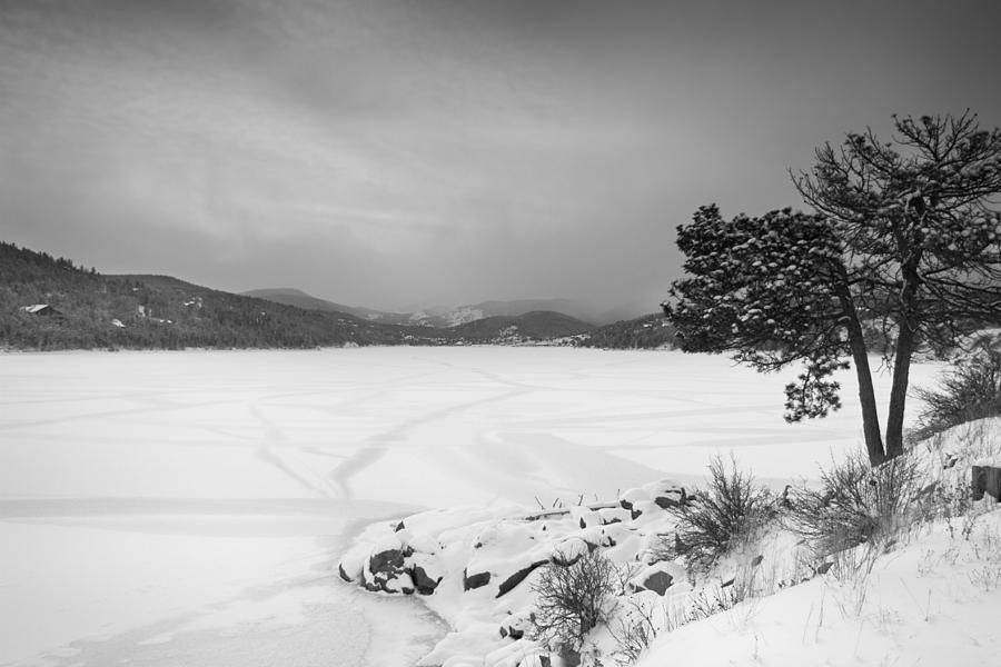 Nederland Colorado Barker Reservoir Winter View Bw Photograph