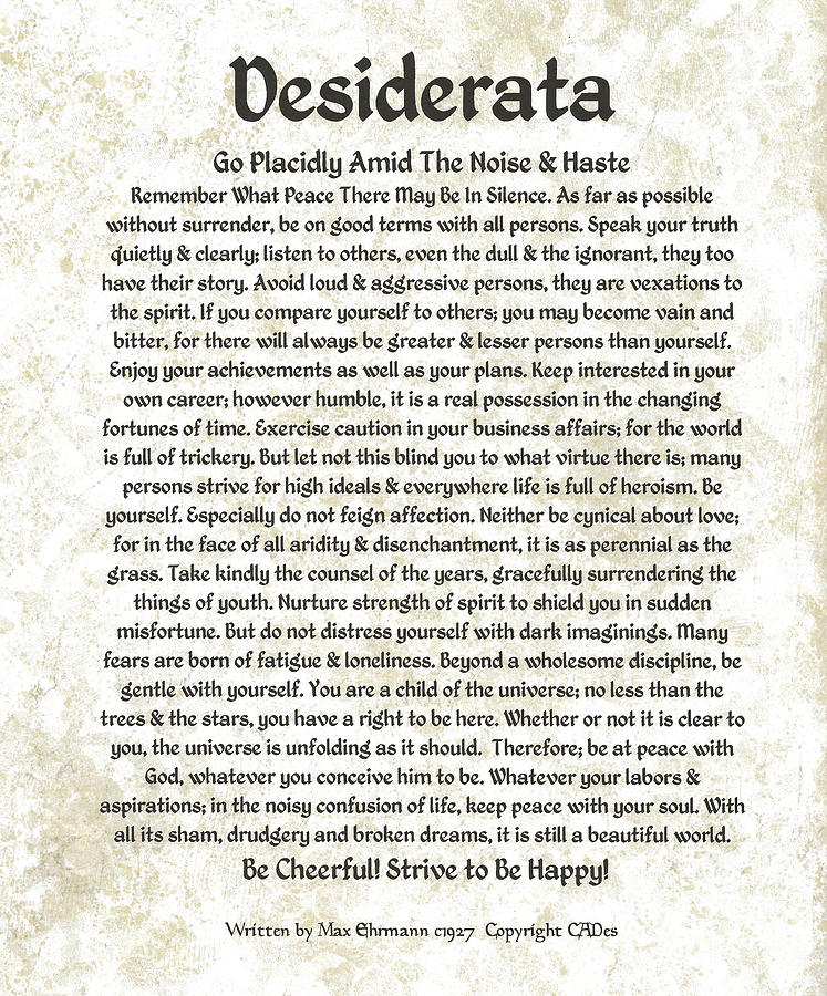 Nedieval Desiderata Poster on Floral Stone Mixed Media by Desiderata ...