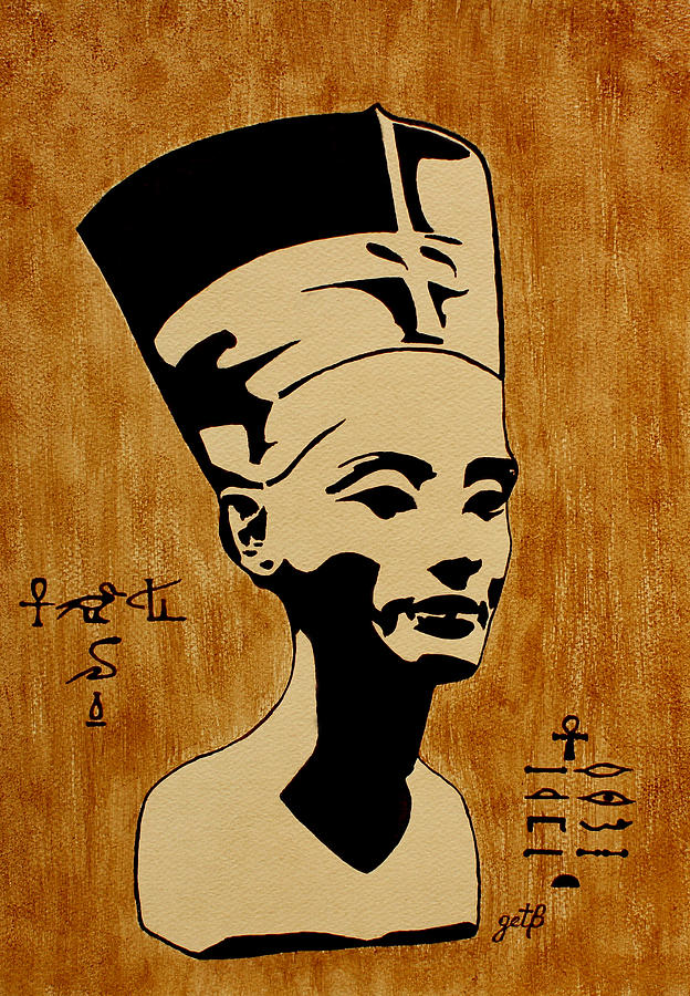 Nefertiti Egyptian Queen original coffee painting Painting by Georgeta  Blanaru