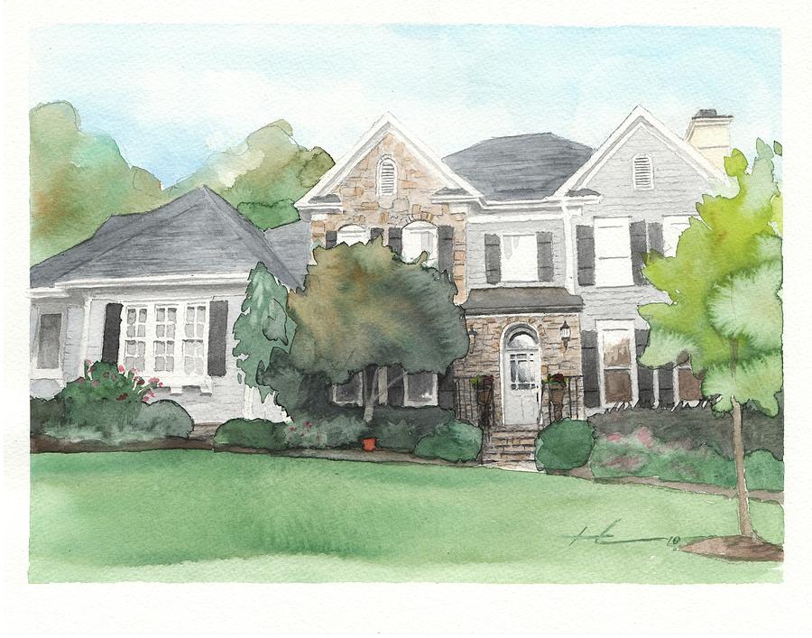Neighbors House Watercolor Portrait Drawing by Mike Theuer Neighbors House Watercolor Portrait Drawing by Mike Theuer