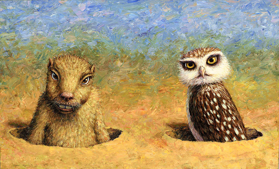 Owl Painting - Neighbors by James W Johnson