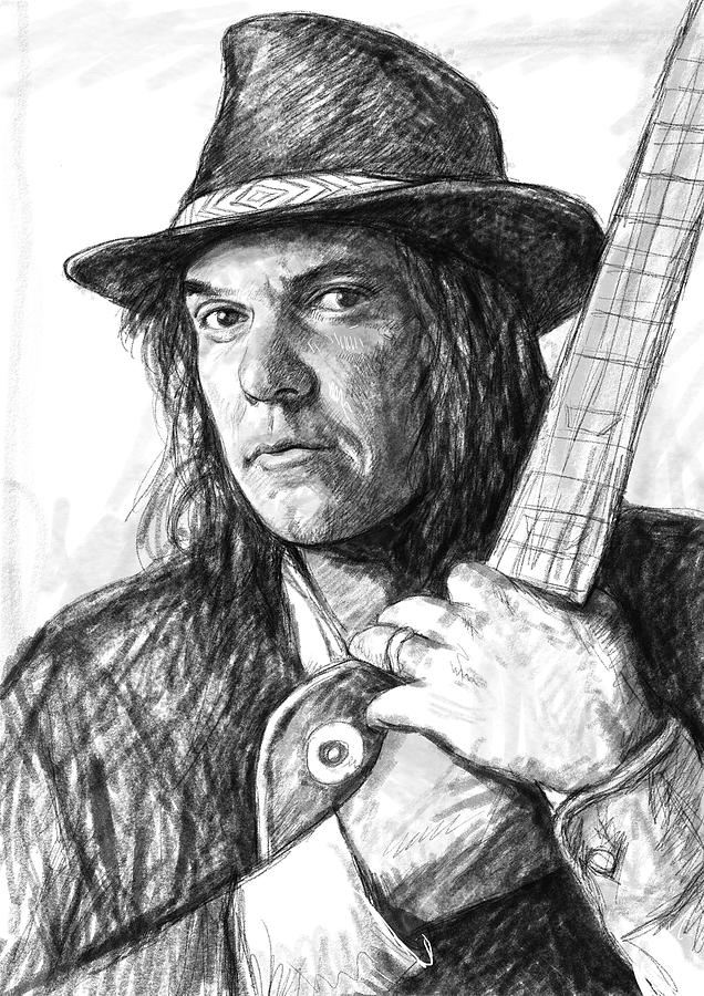 Portrait Painting - Neil Young art drawing sketch portrait by Kim Wang