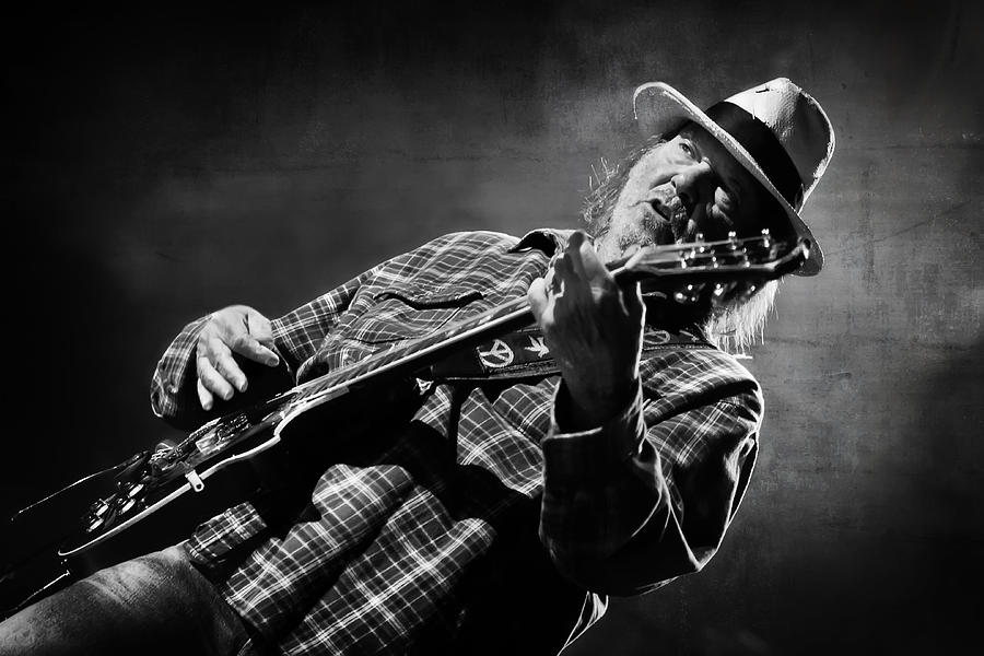 Neil Young on Guitar in Black and White  Photograph by Jennifer Rondinelli Reilly - Fine Art Photography