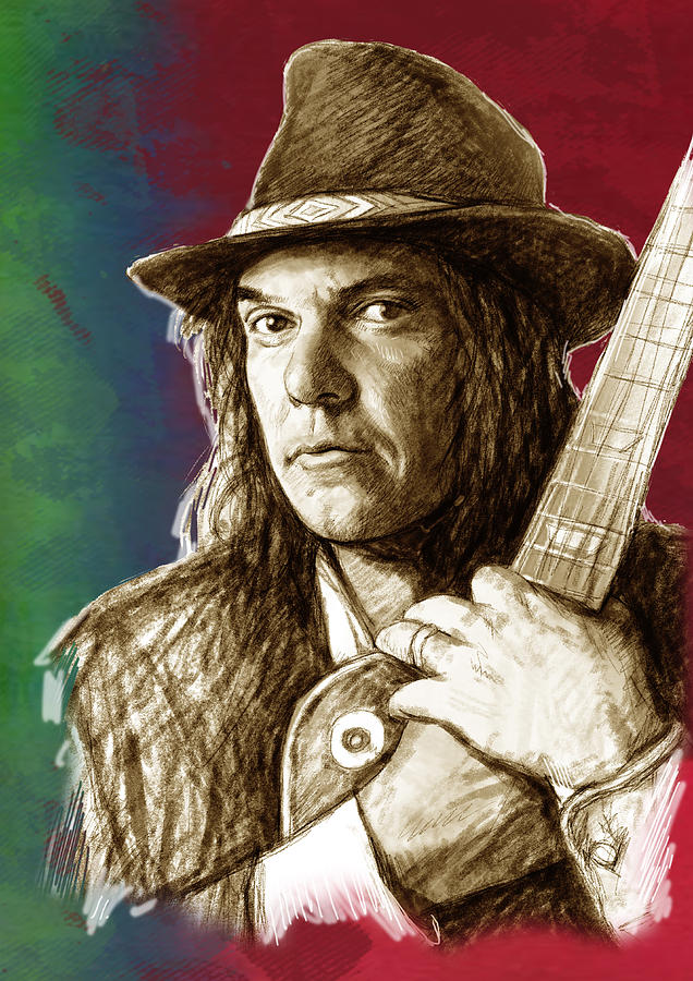 Portrait Drawing - Neil Young - stylised pop art drawing portrait poster  by Kim Wang