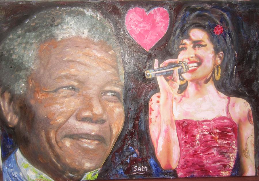 Nelson Mandela and Amy  Painting by Sam Shaker