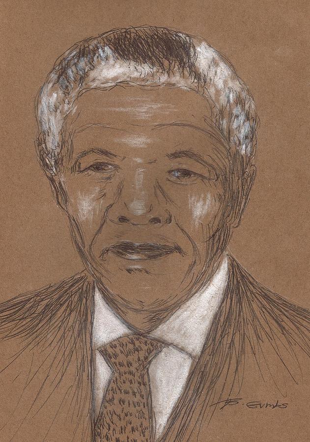 Nelson Mandela Drawing by Bob Gumbs