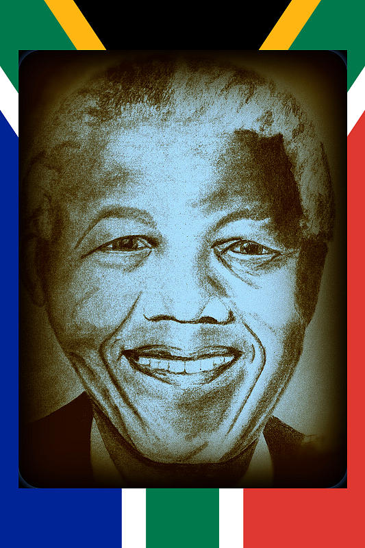 Nelson Mandela/ colorized Drawing by Irving Starr