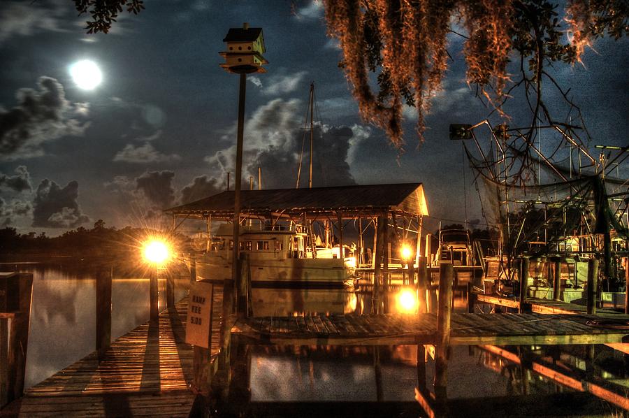 Nelsons Marina with Super Moon Digital Art by Michael Thomas
