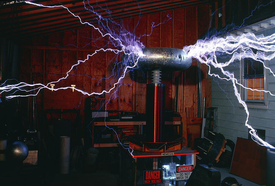 Nemesis Tesla Coil Generating Lightning Photograph by Peter Menzel ...