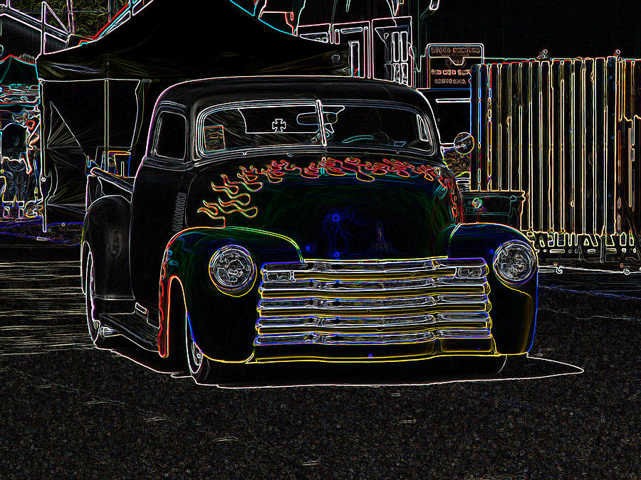 Transportation Photograph - Neon 1948 Chevy Pickup by Steve McKinzie