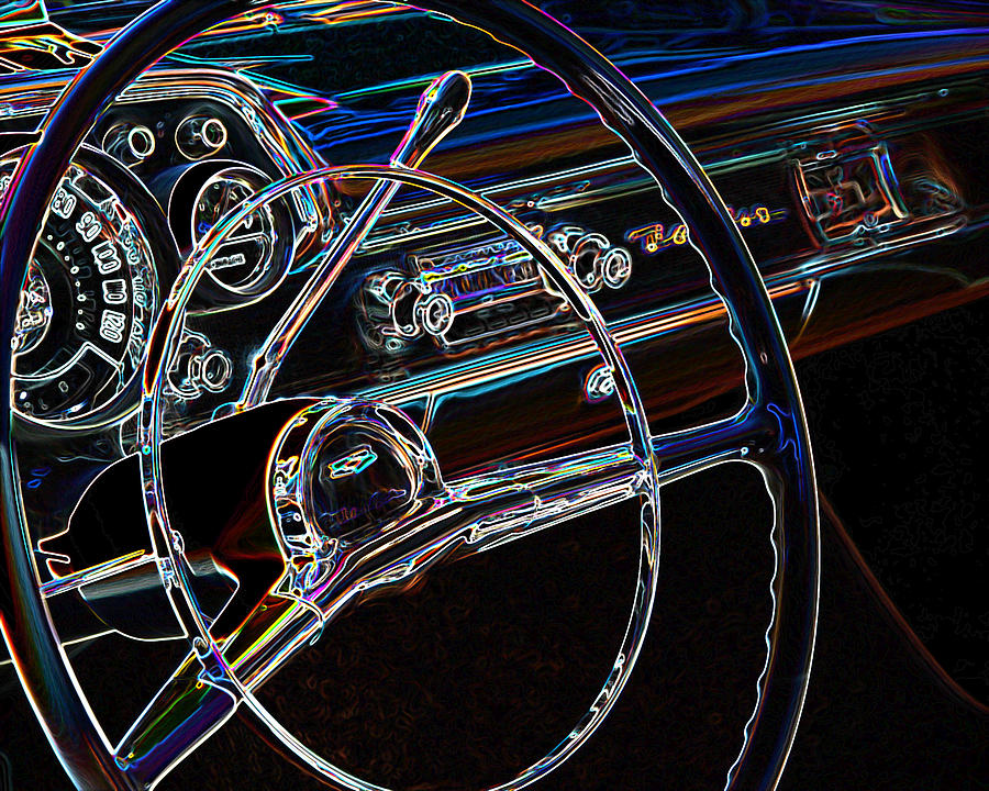 Transportation Photograph - Neon 1957 Chevy Dash by Steve McKinzie