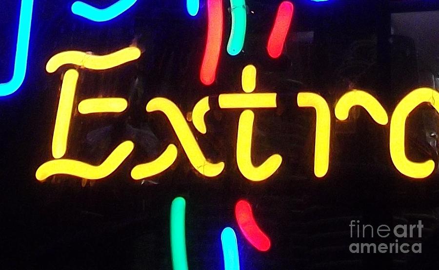 Abstract Photograph - Neon Beer Sign - Extra by Miriam Danar