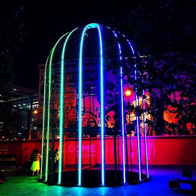 London Photograph - Neon Birdcage #london #kingscross by Frankie Melvin