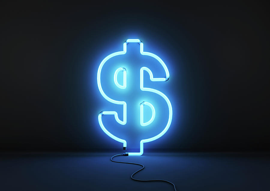 Neon Blue Dollar Sign Photograph by Ikon Ikon Images