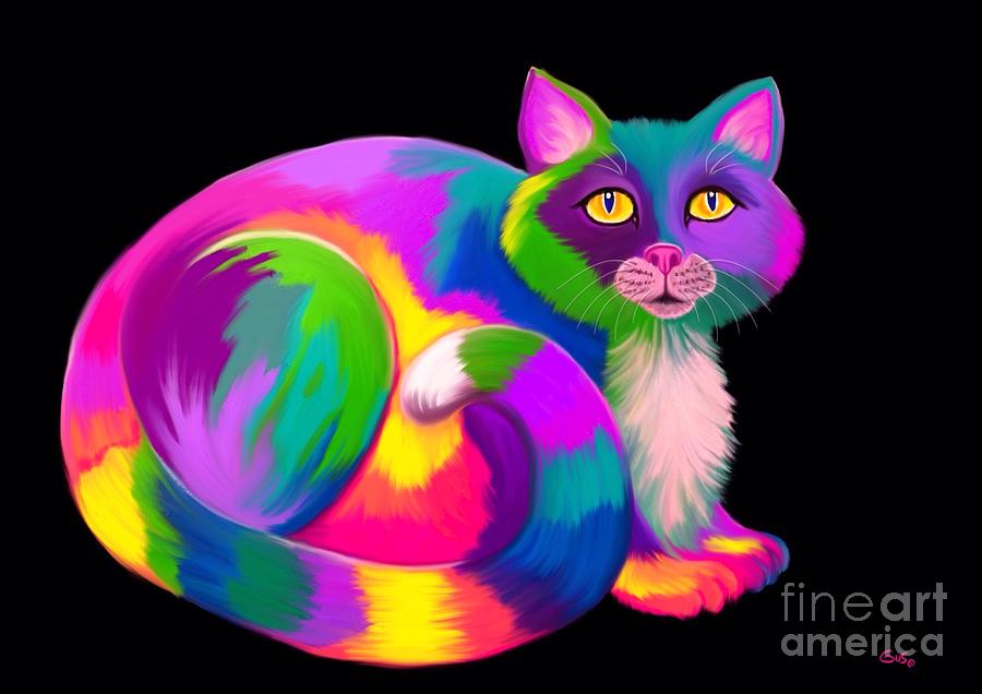 Neon Bright Cat Painting by Nick Gustafson