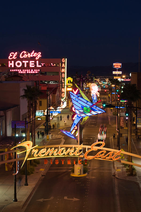 Architecture Photograph - Neon Casino Signs Lit Up At Dusk, El by Panoramic Images