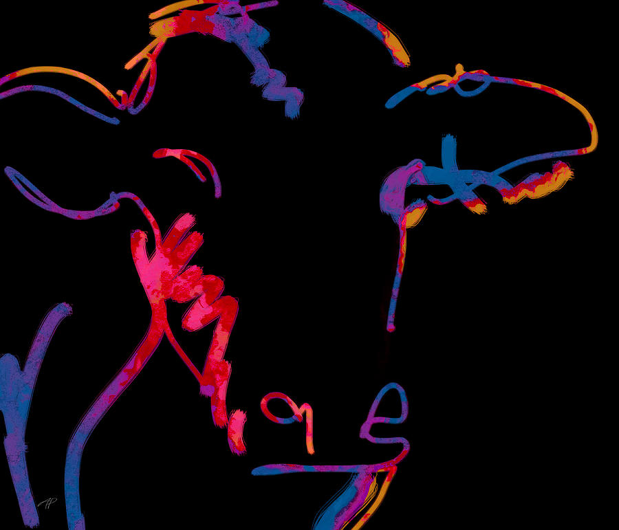 Neon Cow - abstract-  art  Digital Art by Ann Powell