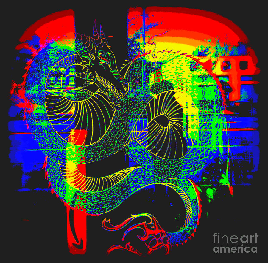 Neon Dragon Painted Photograph by Kelly Awad