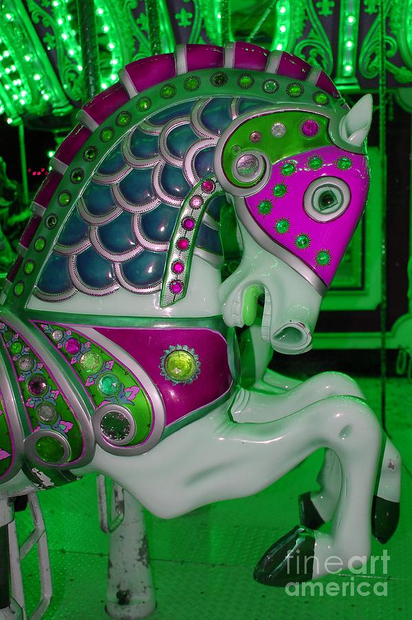 Neon Green Carousel Horse Digital Art by Patty Vicknair