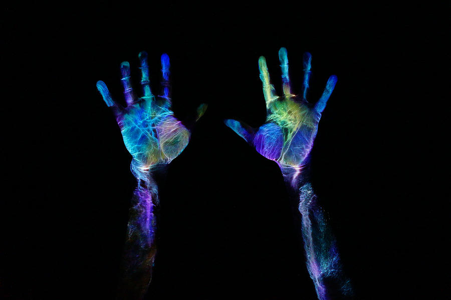 Neon hands Digital Art by Sylvie Corriveau - Pixels