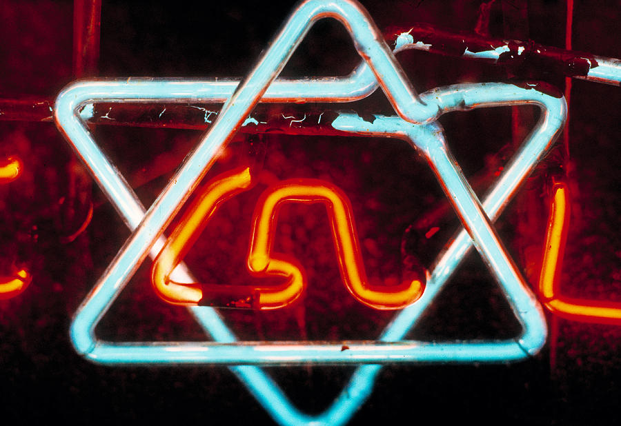Star Of David Photograph - Neon Jewish Star Symbol by Panoramic Images
