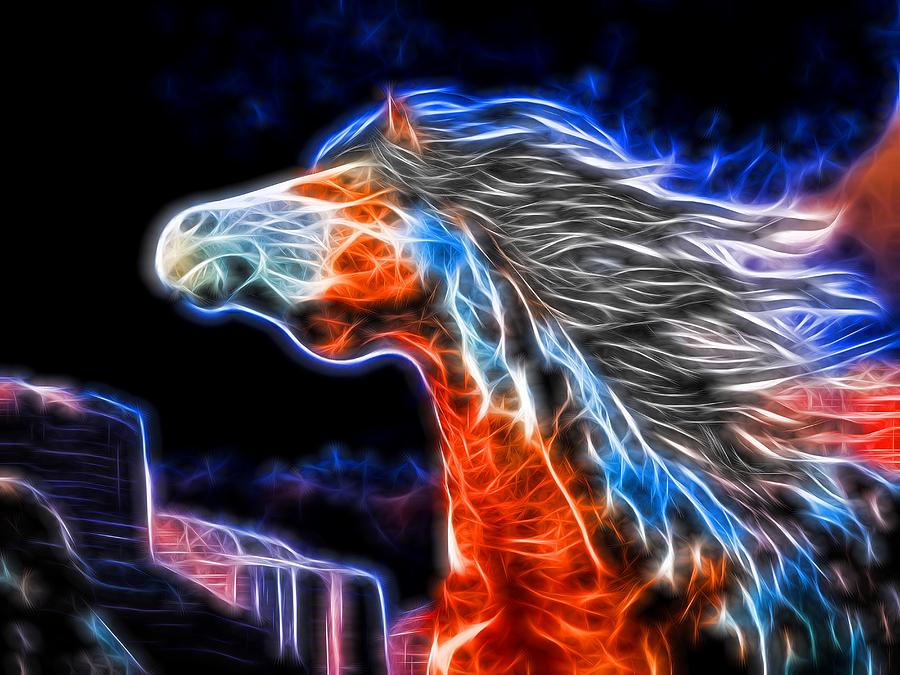 Neon Mustange Digital Art by Daniel Eskridge