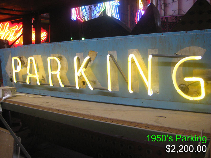 Neon Glass Art - Neon PARKING sign by Vintage 1950s