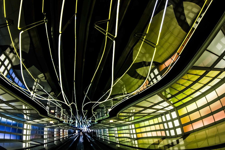 Neon pedway at Ohare Photograph by Sven Brogren