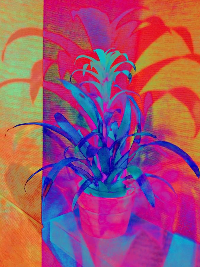 V Neon Pineapple Plant - Vertical Digital Art by Lyn Voytershark