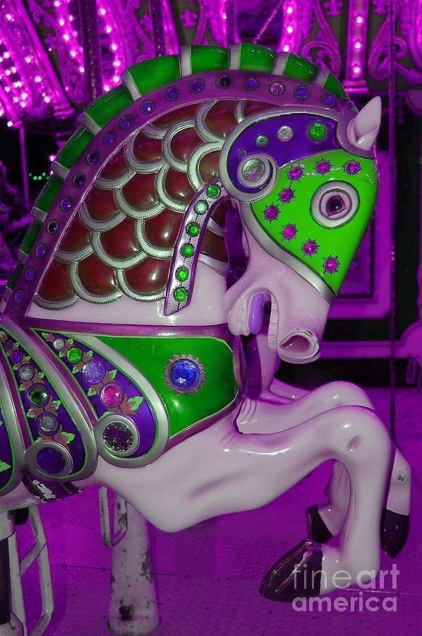 Neon Purple Carousel Horse Digital Art by Patty Vicknair