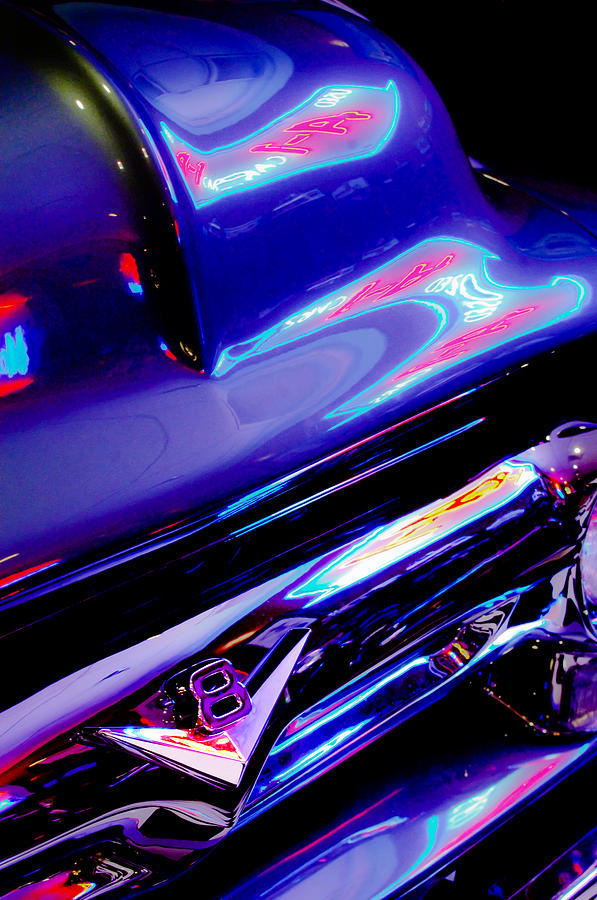 Neon Reflections - Ford V8 Pickup Truck -1044c Photograph by Jill Reger