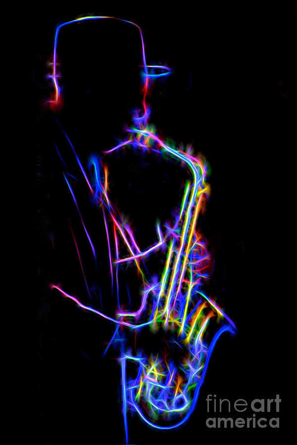 Music Photograph - Neon Sax by Mark Miller