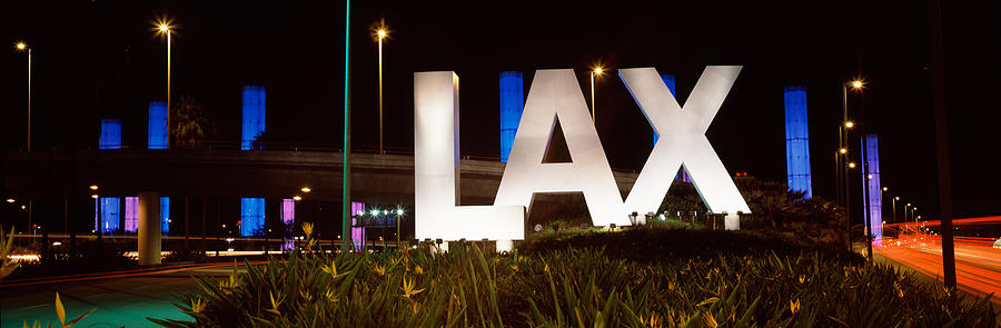 Sign Photograph - Neon Sign At An Airport, Lax Airport by Panoramic Images