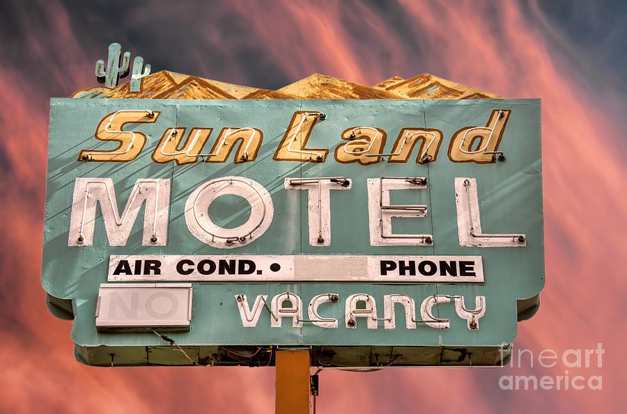 Neon Sign Sun Land Motel Photograph by Henry Kowalski