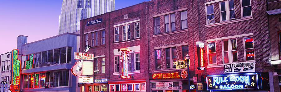 Architecture Photograph - Neon Signs On Buildings, Nashville by Panoramic Images